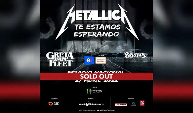 Metallica en Chile 2022. Foto: puntoticket.com