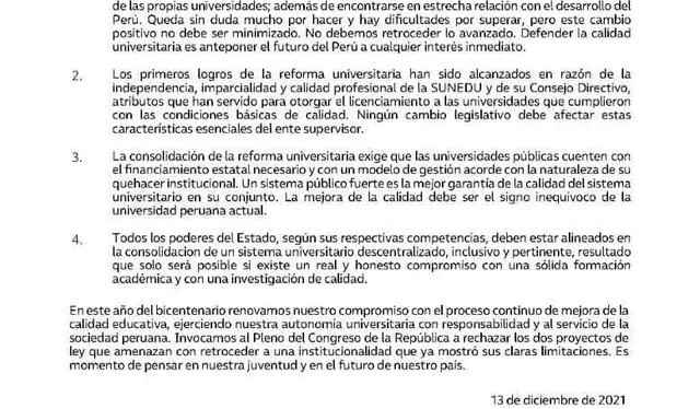 El comunicado de las 16 universidades que defienden la calidad universitaria.