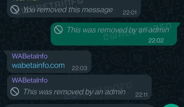 Así lucirán los mensajes borrados por los administradores de WhatsApp. Foto: Unocero