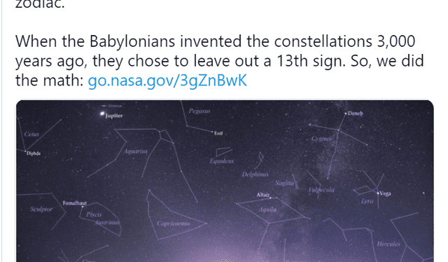 Los babilonios inventaron la constelación hace 3000 años, omitiendo en el proceso un signo 13. Foto: NASA