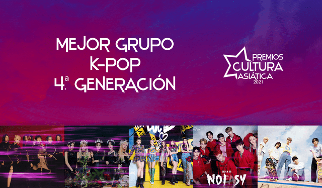 Todos los nominados al mejor grupo K-pop 4.ª generación de los PCA 2021. Foto: composición La República