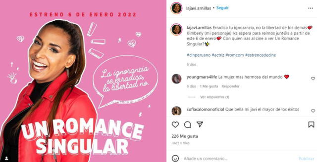 Javiera Arnillas es la protagonista de Un romance singular. Foto: Javiera Arnillas/Instagram