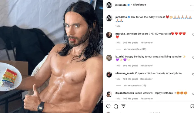 El domingo 26 de diciembre, el famoso actor Jared Leto cumplió 50 años. Foto: Captura / Instagram