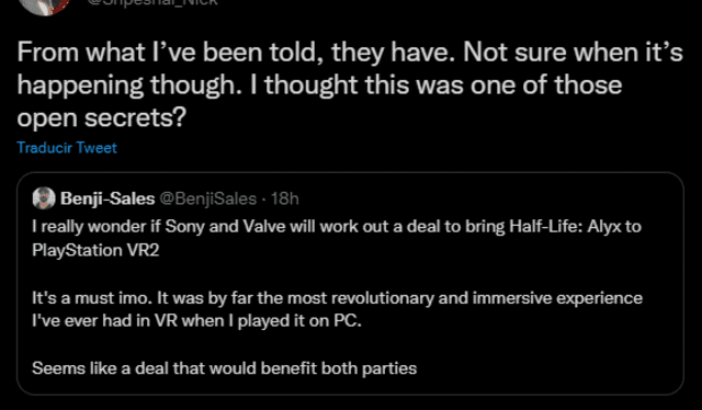 Insider señala que Half-Life: Alyx llegaría a PlayStation VR2, pero no sabe cuándo sucederá. Foto captura: Twitter