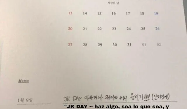 Jungkook marcó su día en el calendario de Season's Greetings 2018. Foto: Twitter