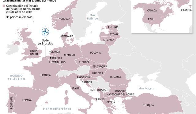 Mapa con los países miembros de la OTAN. Infografía: AFP