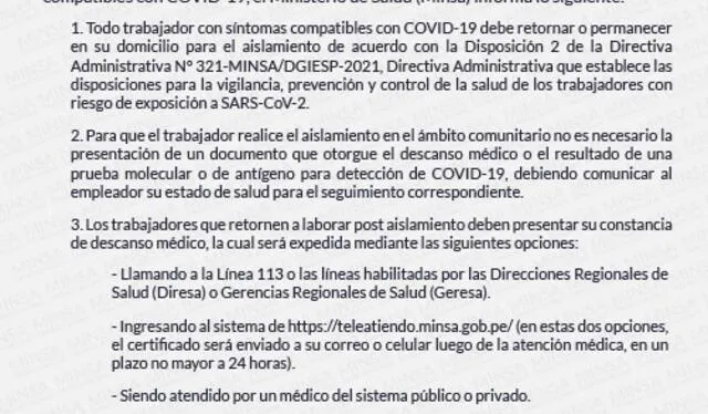 Comunicado del Ministerio de Salud. Foto: Minsa