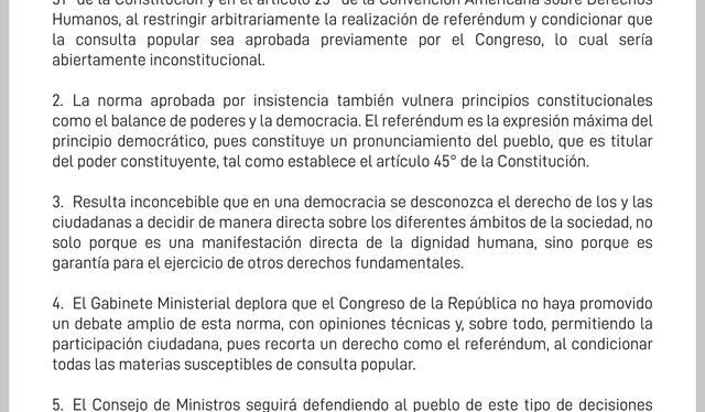 Comunicado de PCM tras la aprobación vía insistencia de la ley que restringe el referéndum. Foto: captura de Twitter