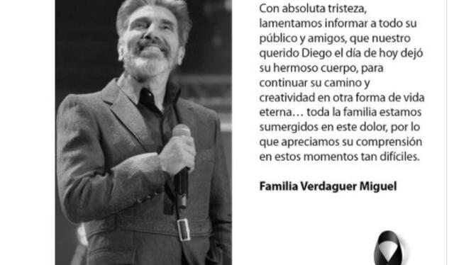 Muere el cantante Diego Verdaguer a los 70 años por la COVID-19. Foto: captura Twitter