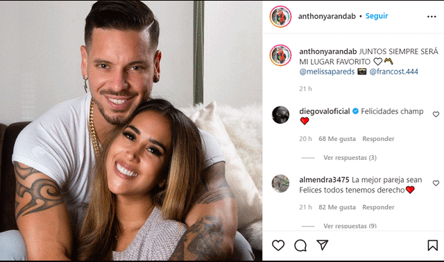 Anthony Aranda sube tierna foto junto a Melissa Paredes en redes sociales. Imagen: Anthony Aranda/Instagram