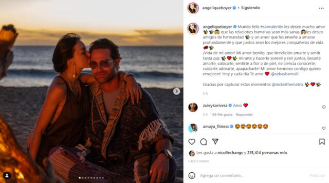 Angelique Boyer dedicó tierno mensaje a Sebastián Rulli por San Valentín. Foto: Angelique Boyer/Instagram Angelique Boyer dedicó tierno mensaje a Sebastián Rulli por San Valentín. Foto: Angelique Boyer/Instagram