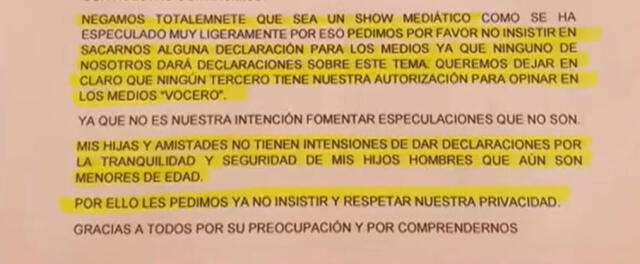 Comunicado de Melissa Klug. Foto: captura de América TV