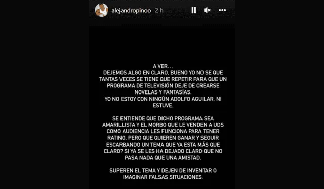 Alejandro Pino aclara el supuesto romance con Adolfo Aguilar. Foto: Instagram.