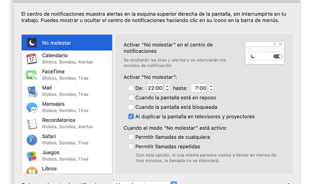 Pausar notificaciones en computadoras macOS. Foto: Apple