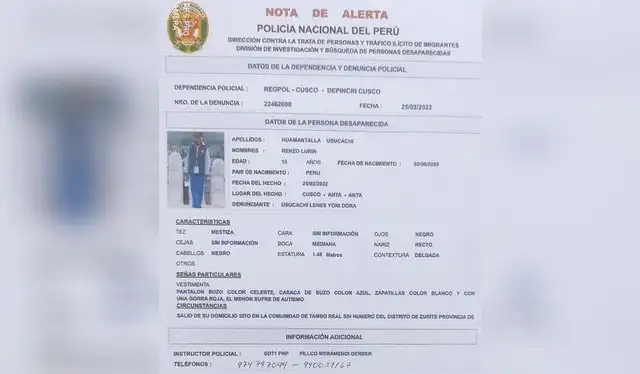 Nota de alerta. Foto: PNP