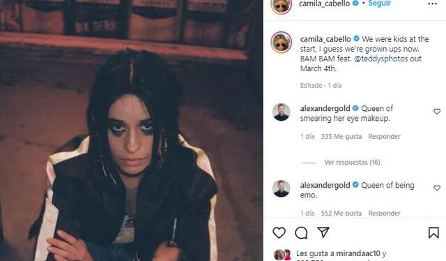 La cantante anunció su nueva canción "Bam bam" en redes sociales. Foto: Instagram Camila Cabello
