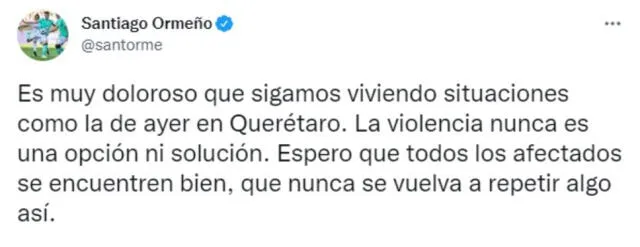 Mensaje de Santiago Ormeño. Foto: captura de Twitter