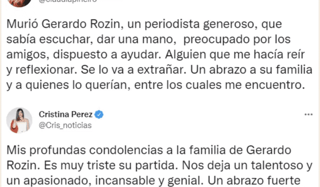 Colegas de Gerardo Rozín lamentan su pérdida. Foto: Twitter