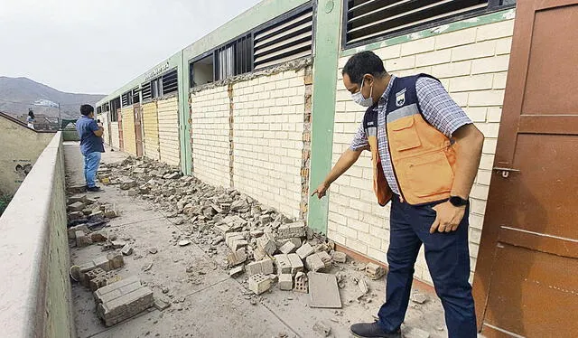 Riesgo. El municipio de Independencia alertó de que 41 colegios, entre ellos el República de Colombia, tienen serios daños. Foto: difusión