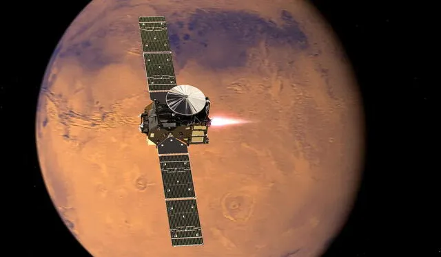 La primera fase de la misión Exomars incluyó el lanzamiento de la nave TGO, que orbita Marte hasta ahora. Foto: ESA