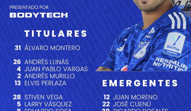 Once del 'Millo'. Foto: Millonarios FC (Twitter)