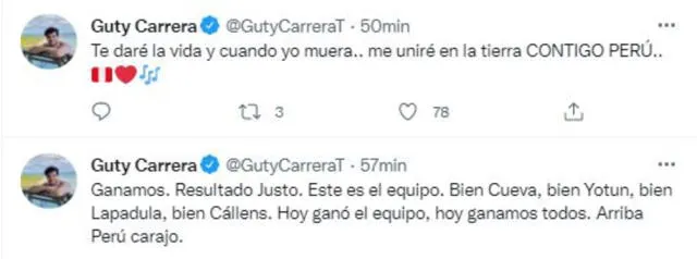Guty Carrera emocionado por resultado. Foto: captura/Twitter