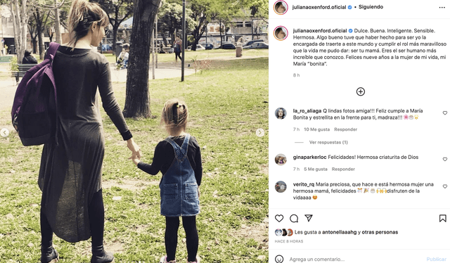'Eres el ser humano más increíble que conozco', le dijo Juliana Oxenford a su hija. Foto: Juliana Oxenford/Instagram   