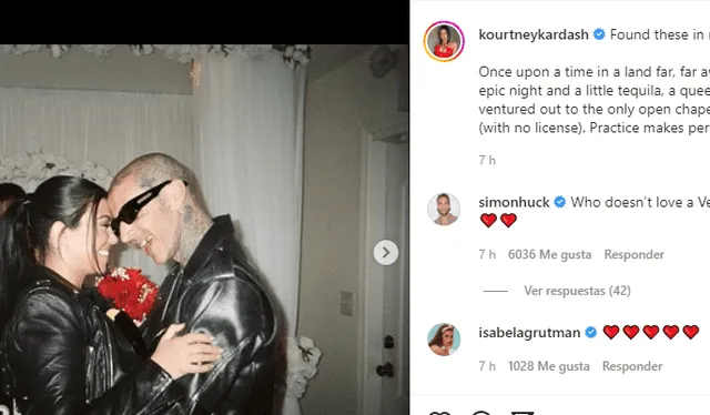 Kourtney Kardashian comparte su matrimonio con Travis Barker. Foto: Kourtney Kardashian/Instagram.