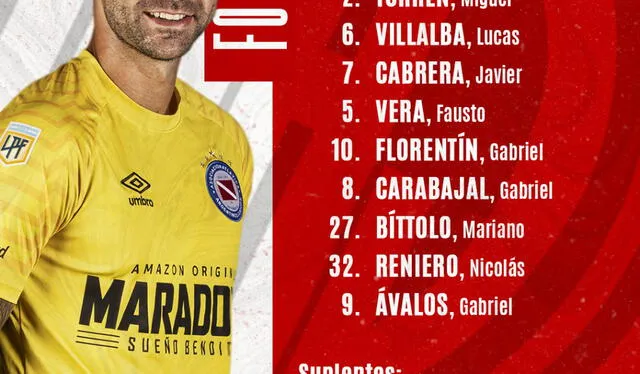 Formación del Bicho Colorado. Foto: Argentinos Juniors