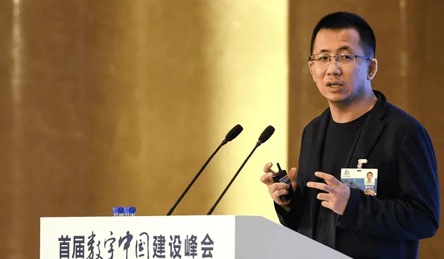 Foto tomada en abril de 2018, Zhang Yiming, hablando durante la Primera Cumbre Digital de China en Fuzhou. Foto: AFP