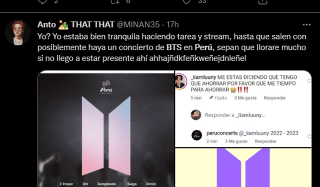 Reacciones de ARMY a posible concierto de BTS en Perú. Foto: captura Twitter