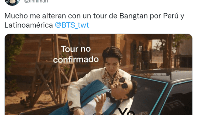Memes de "That that" de PSY y Suga sobre posible concierto de BTS en Perú. Foto: captura Twitter