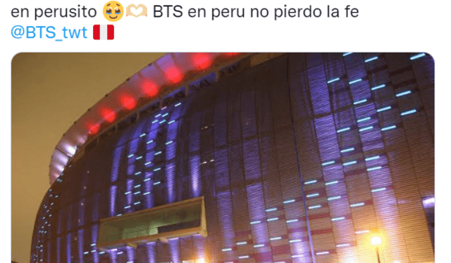 ARMY comparte lugares donde le gustaría que BTS brindara un concierto en Perú. Foto: captura Twitter