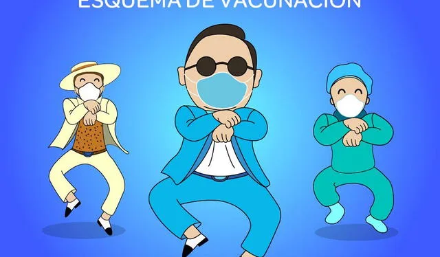 Flyer de EsSalud sobre la vacunación de la tercera dosis con temática de "That that" de PSY y Suga, de BTS. Foto: EsSalud