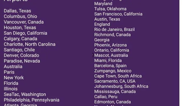 BTS: Lista con algunos de los países que dieron posibles pistas en aeropuertos. Foto: vía Twitter