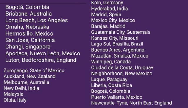 BTS: Lista con algunos de los países que dieron posibles pistas en aeropuertos. Foto: vía Twitter