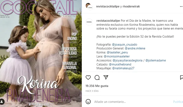 Korina Rivadeneira está próxima a ser mamá por segunda vez. Foto: Instagram