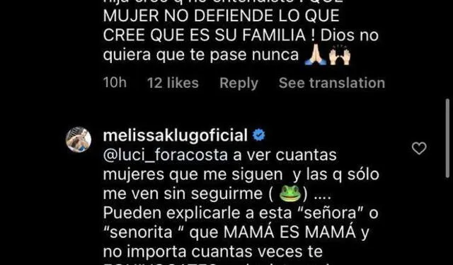 Melissa Klug defiende a Samahara Lobatón vía Instagram. Foto: Instagram