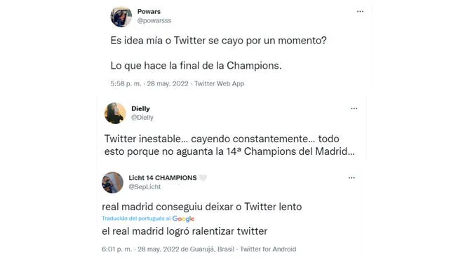 Usuarios reportaron fallas en Twitter después de la final de la Champions. Foto: composición/ captura de Twitter