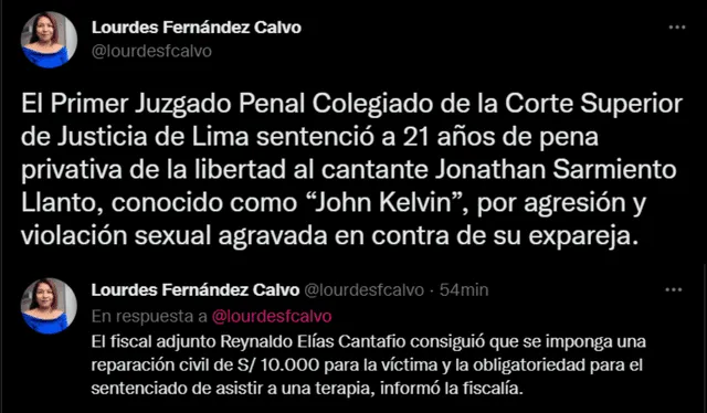 Periodista remeció Twitter con el anuncio de John Kelvin. Foto: Lourdesfcalvo/Twitter