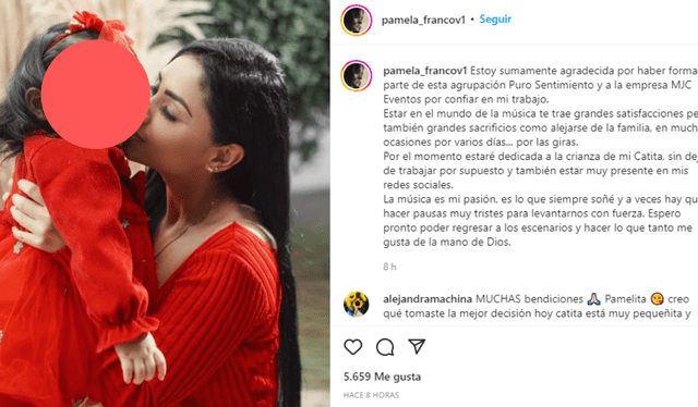 Pamela Franco reveló la noticia de su renuncia a Puro Sentimiento a través de sus redes. Foto: Instagram