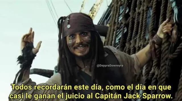 Meme de Jack Sparrow tras victoria de Johnny Depp en el juicio contra Amber Heard. Foto: Twitter