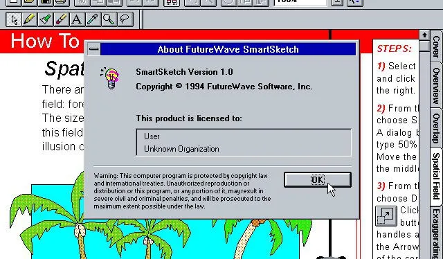 SmartSketch 1.0, el primer antecesor de Flash, corriendo en Windows 3.1. Foto: WinWorldPC