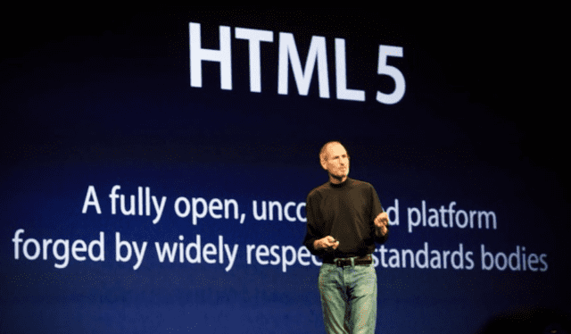 Steve Jobs promocionando HTML5. Foto: AAPL Investors