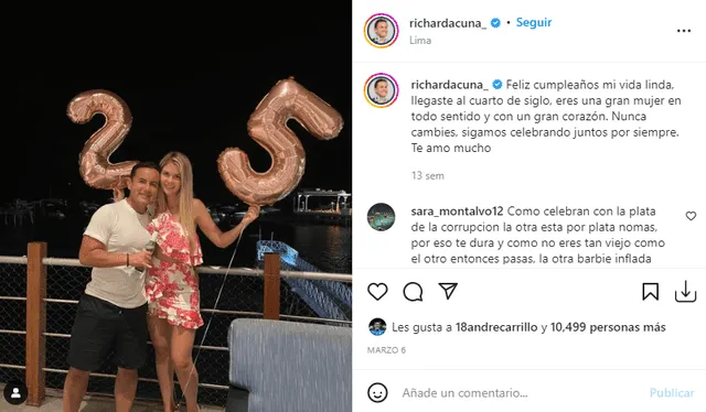 Brunella Horna recibe tierno saludo de cumpleaños de Richard Acuña. Foto: captura Instagram