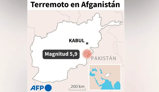 El epicentro de un sismo de magnitud 5,9 en Afganistán. Foto: infografía-AFP