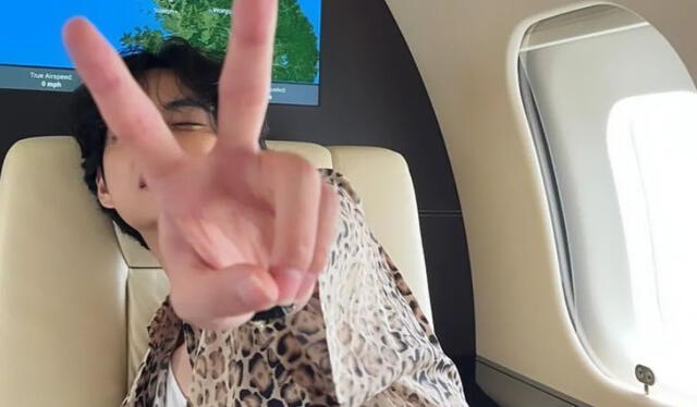 Taehyung en el jet privado de CELINE. Foto: Instagram