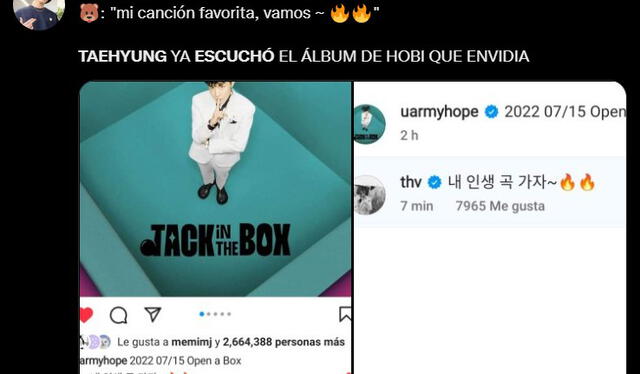 Comentario de ARMY sobre confesión de Taehyung con álbum de J-Hope. Foto: captura de Twitter.