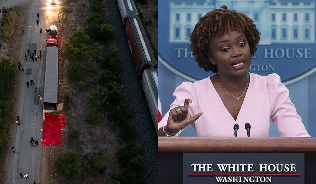 La portavoz de la Casa Blanca se pronuncia sobre la muerte de 50 migrantes dentro de un tráiler en San Antonio, Texas, Estados Unidos. Foto: composición/AFP