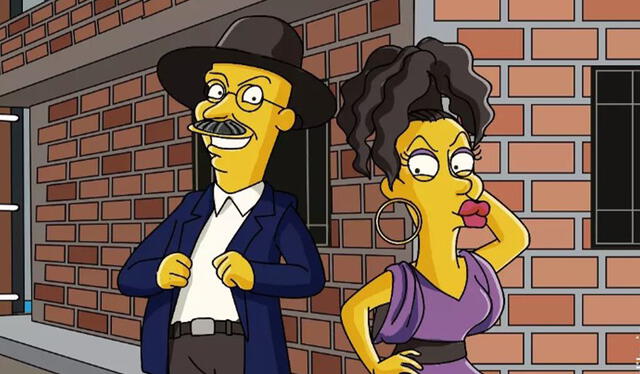 Don Gilberto y la 'Teresita' representados en el universo de "Los Simpson". Foto: Instagram Soy un Dibujo